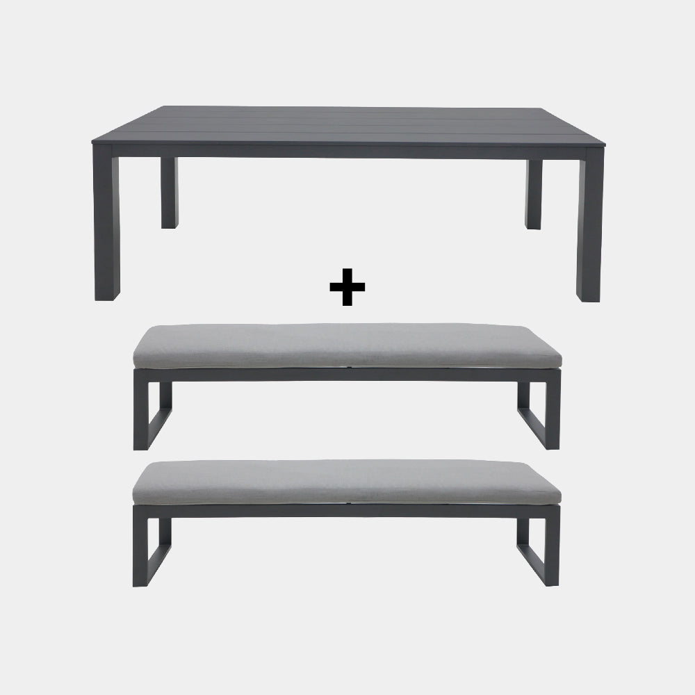 Mesa de Aluminio Vonnas 250 + 2 Bancas Vonnas 210