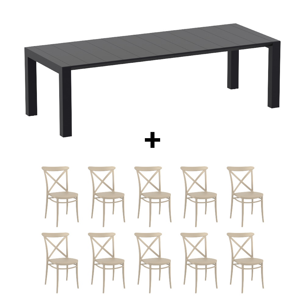 Mesa de Terraza Vegas XL + 10 Sillas Cross