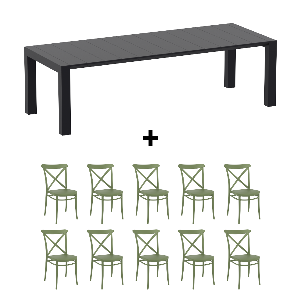 Mesa de Terraza Vegas XL + 10 Sillas Cross