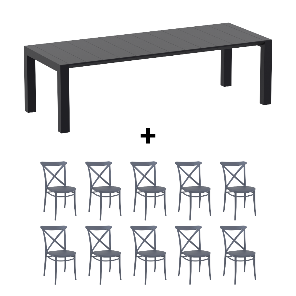 Mesa de Terraza Vegas XL + 10 Sillas Cross