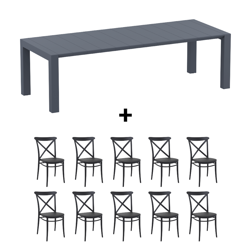 Mesa de Terraza Vegas XL + 10 Sillas Cross
