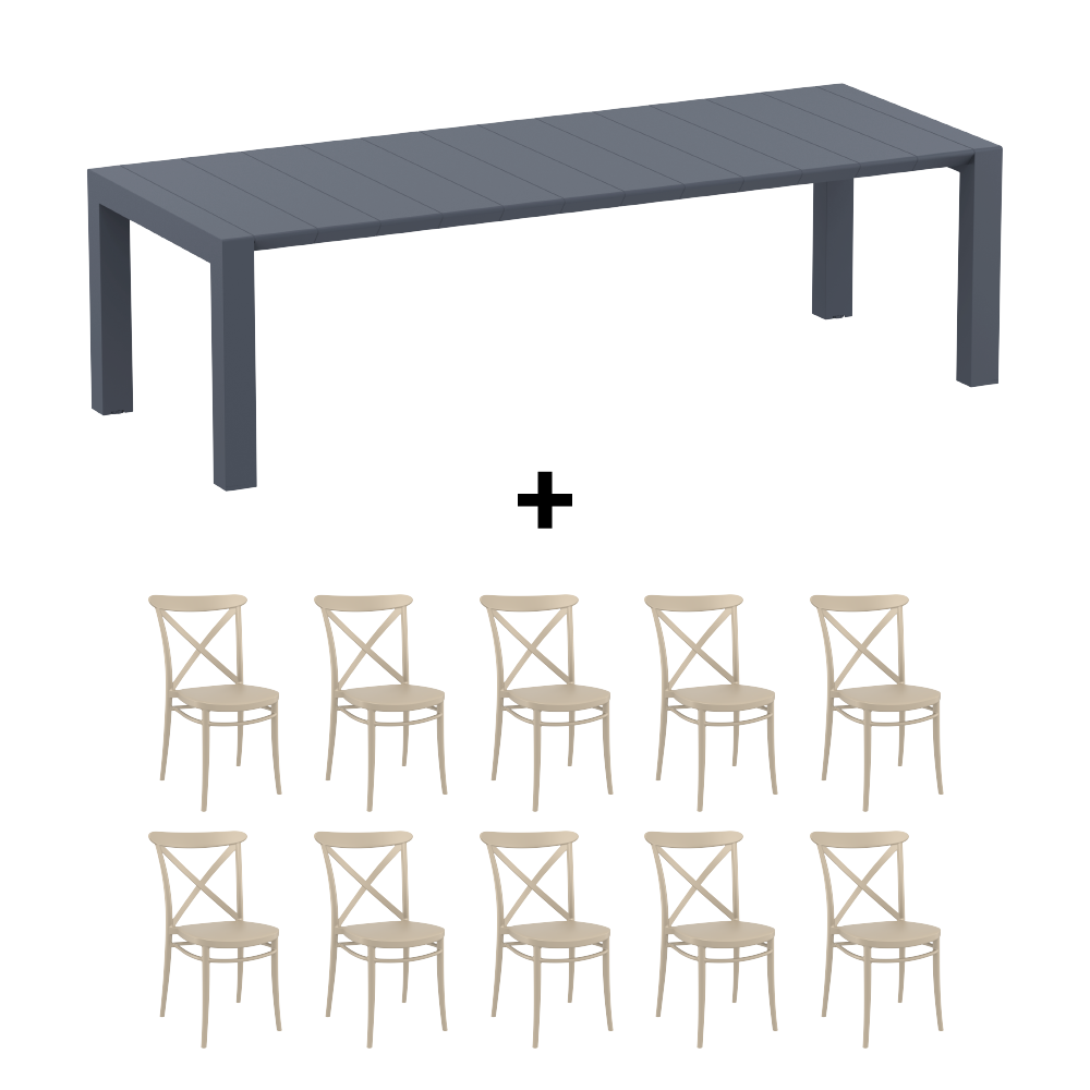 Mesa de Terraza Vegas XL + 10 Sillas Cross