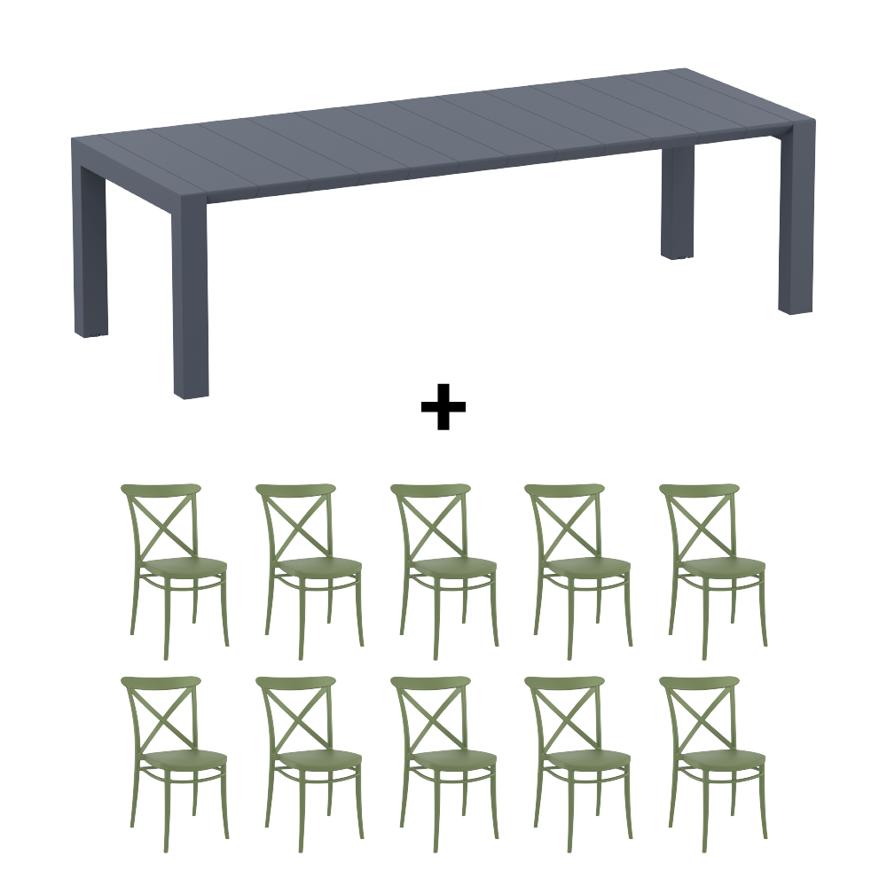 Mesa de Terraza Vegas XL + 10 Sillas Cross