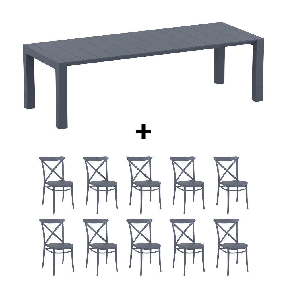 Mesa de Terraza Vegas XL + 10 Sillas Cross