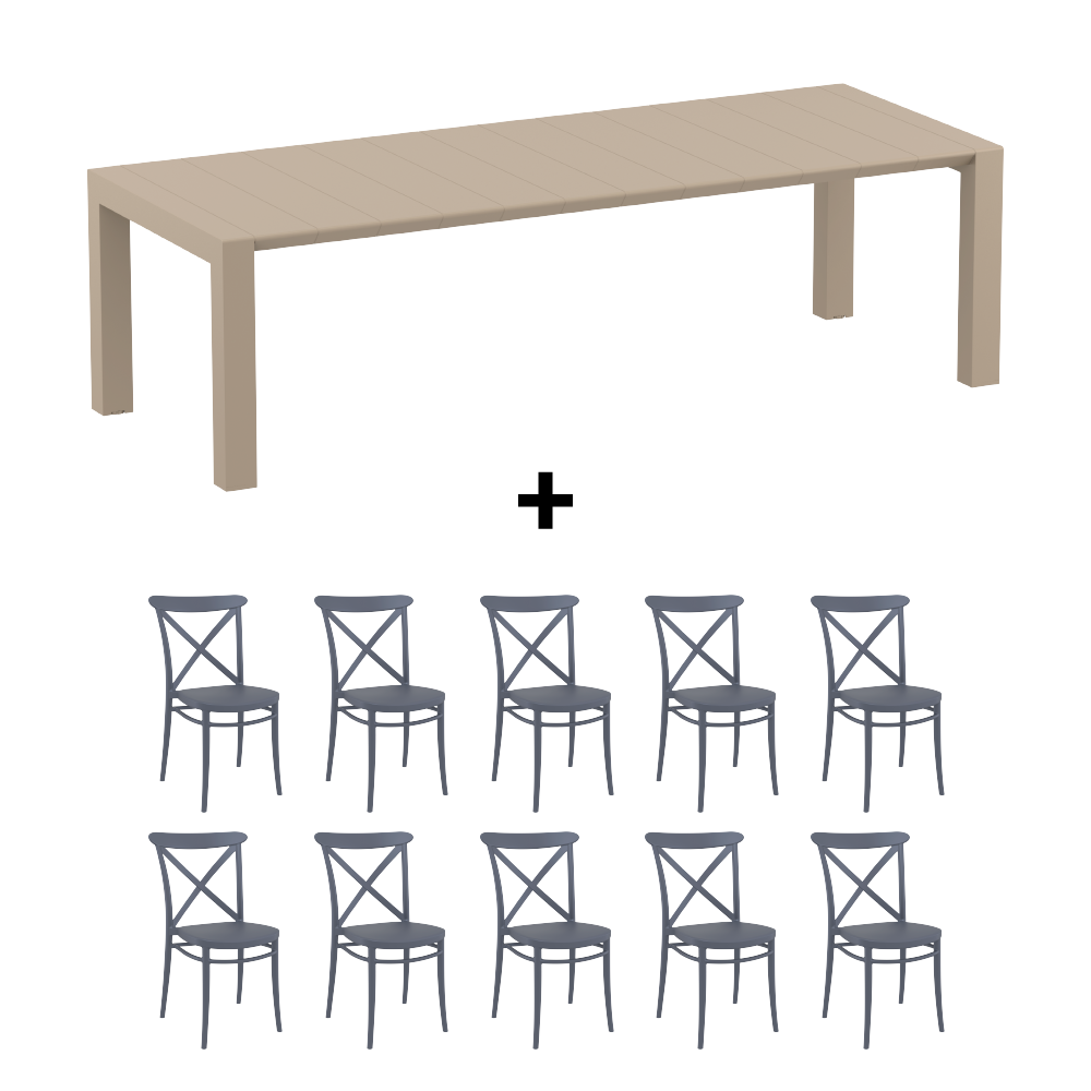 Mesa de Terraza Vegas XL + 10 Sillas Cross