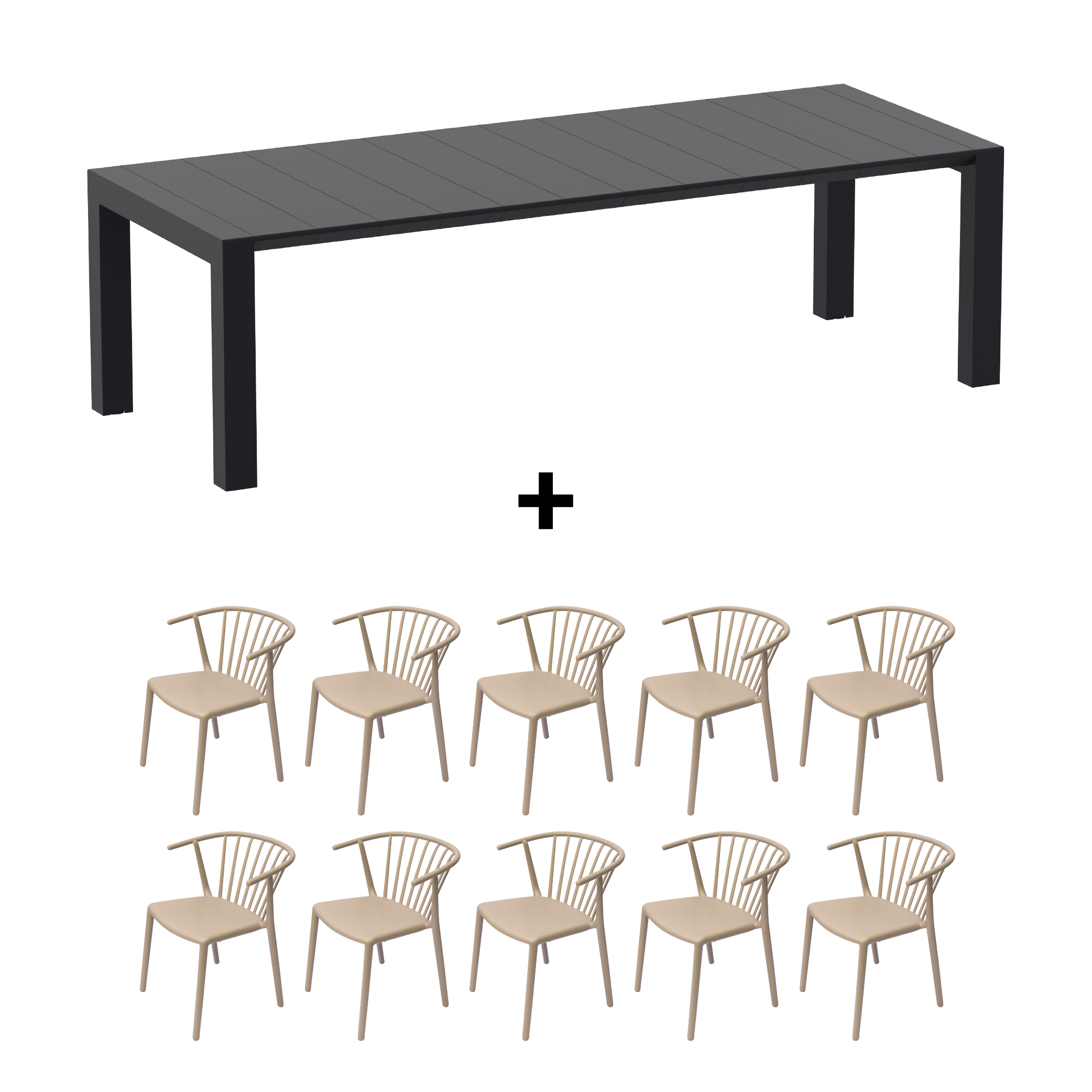 Mesa de Terraza Vegas XL + 10 Sillas Woody