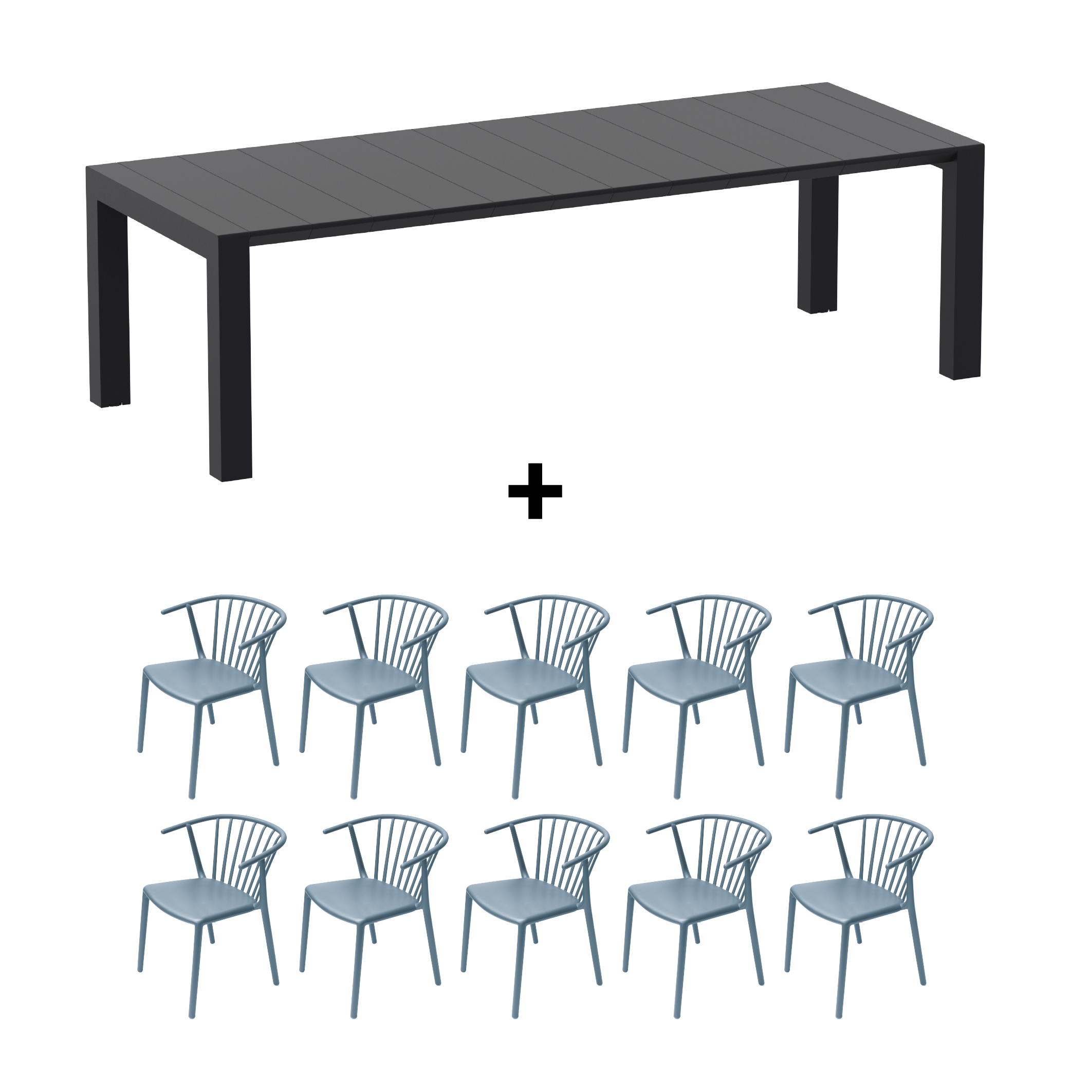 Mesa de Terraza Vegas XL + 10 Sillas Woody