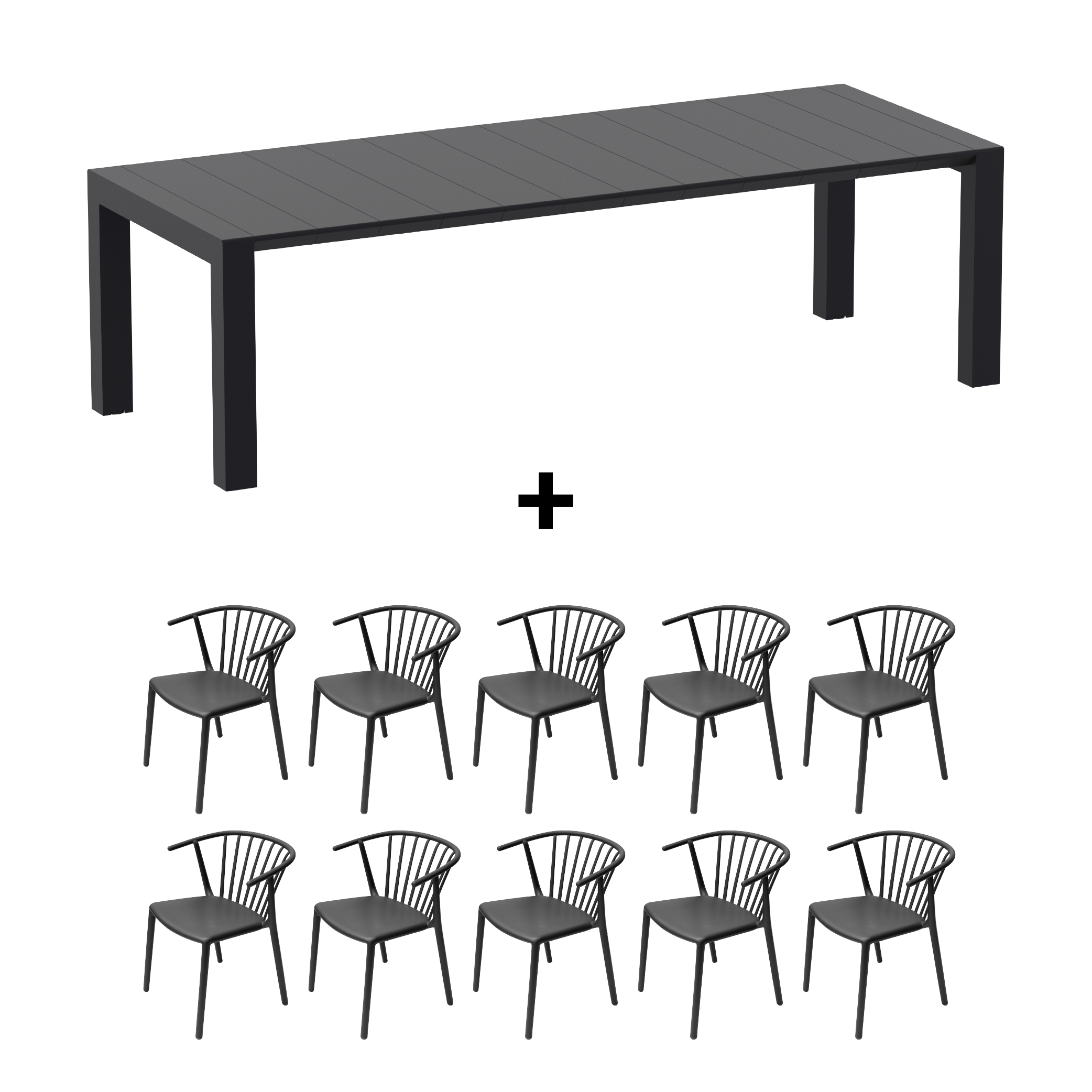 Mesa de Terraza Vegas XL + 10 Sillas Woody