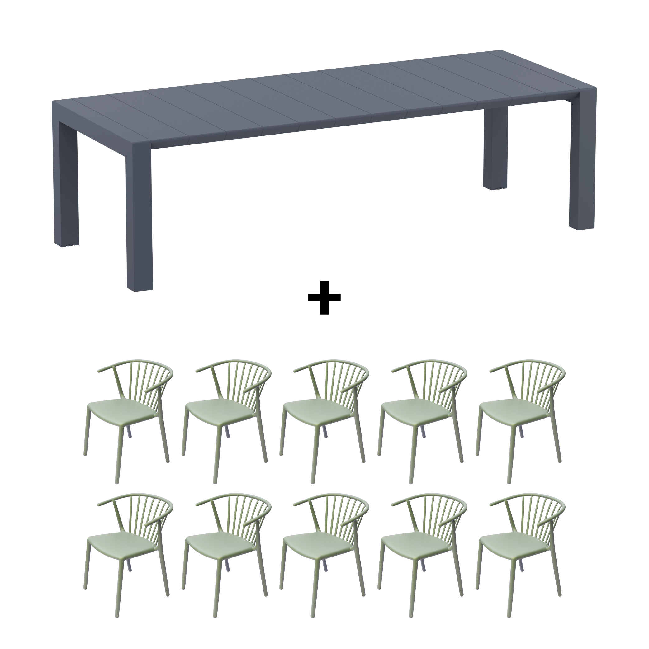 Mesa de Terraza Vegas XL + 10 Sillas Woody