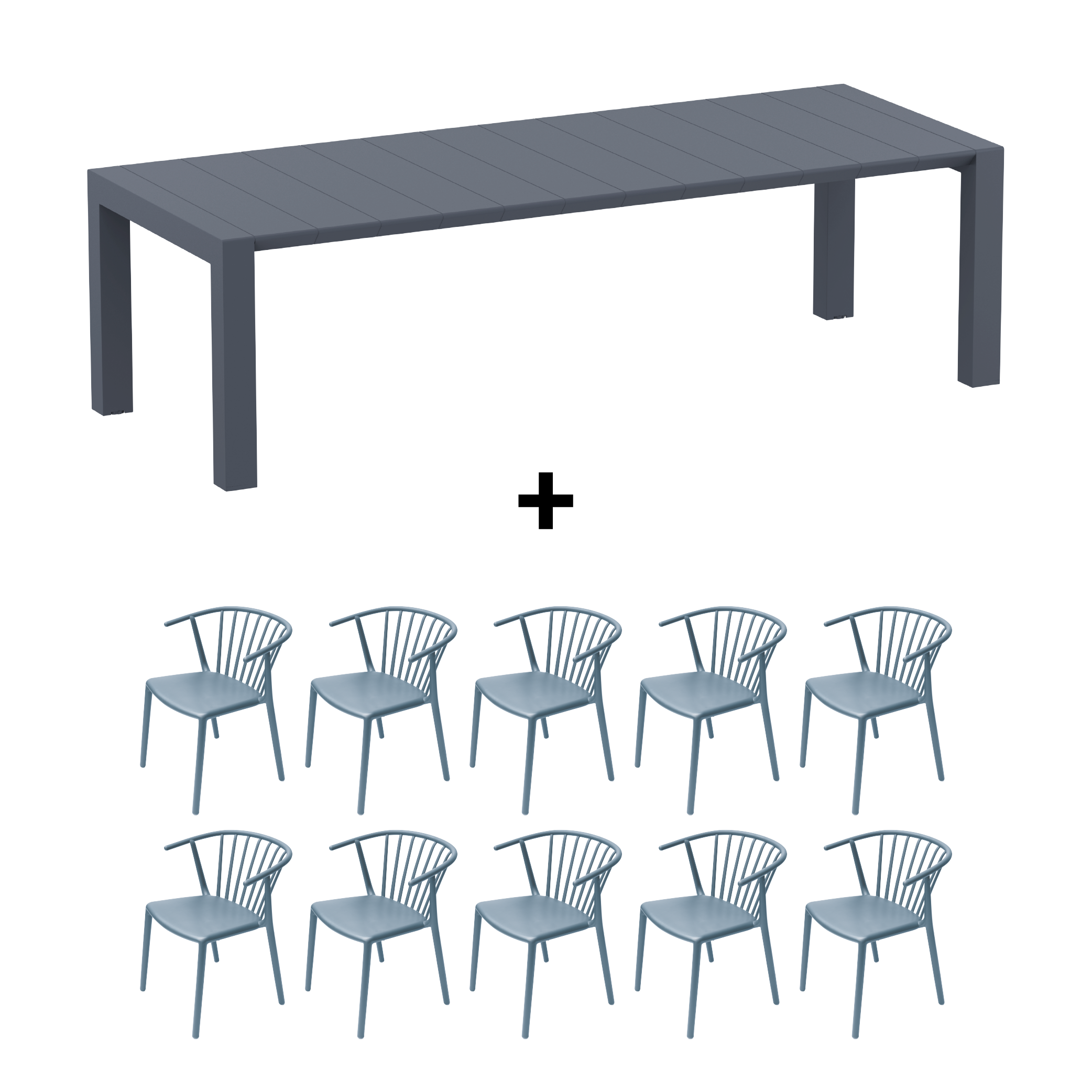 Mesa de Terraza Vegas XL + 10 Sillas Woody
