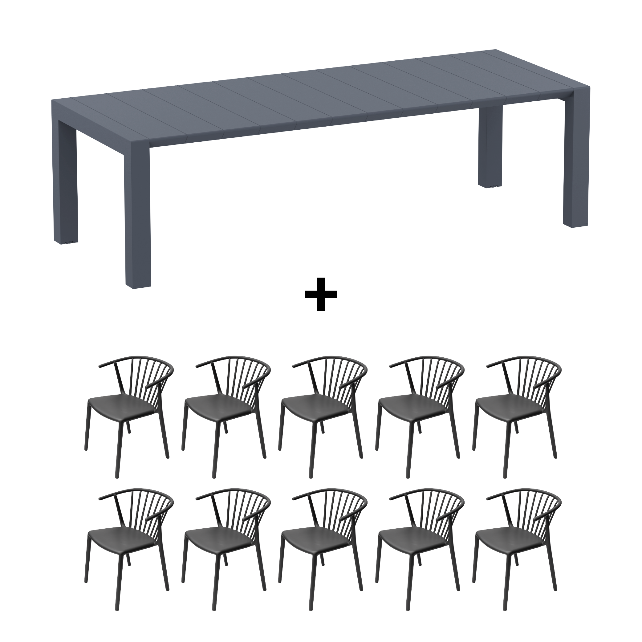 Mesa de Terraza Vegas XL + 10 Sillas Woody