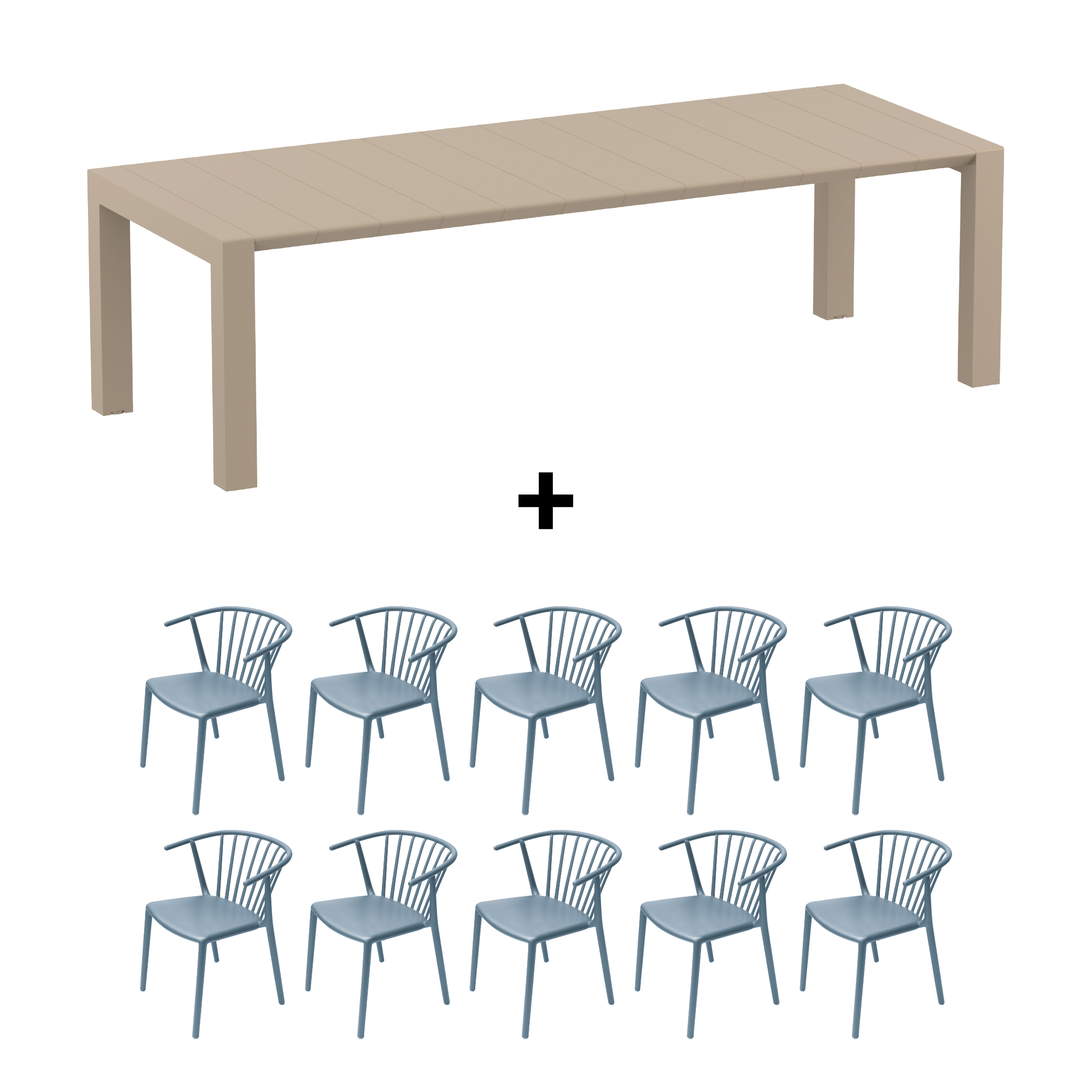 Mesa de Terraza Vegas XL + 10 Sillas Woody
