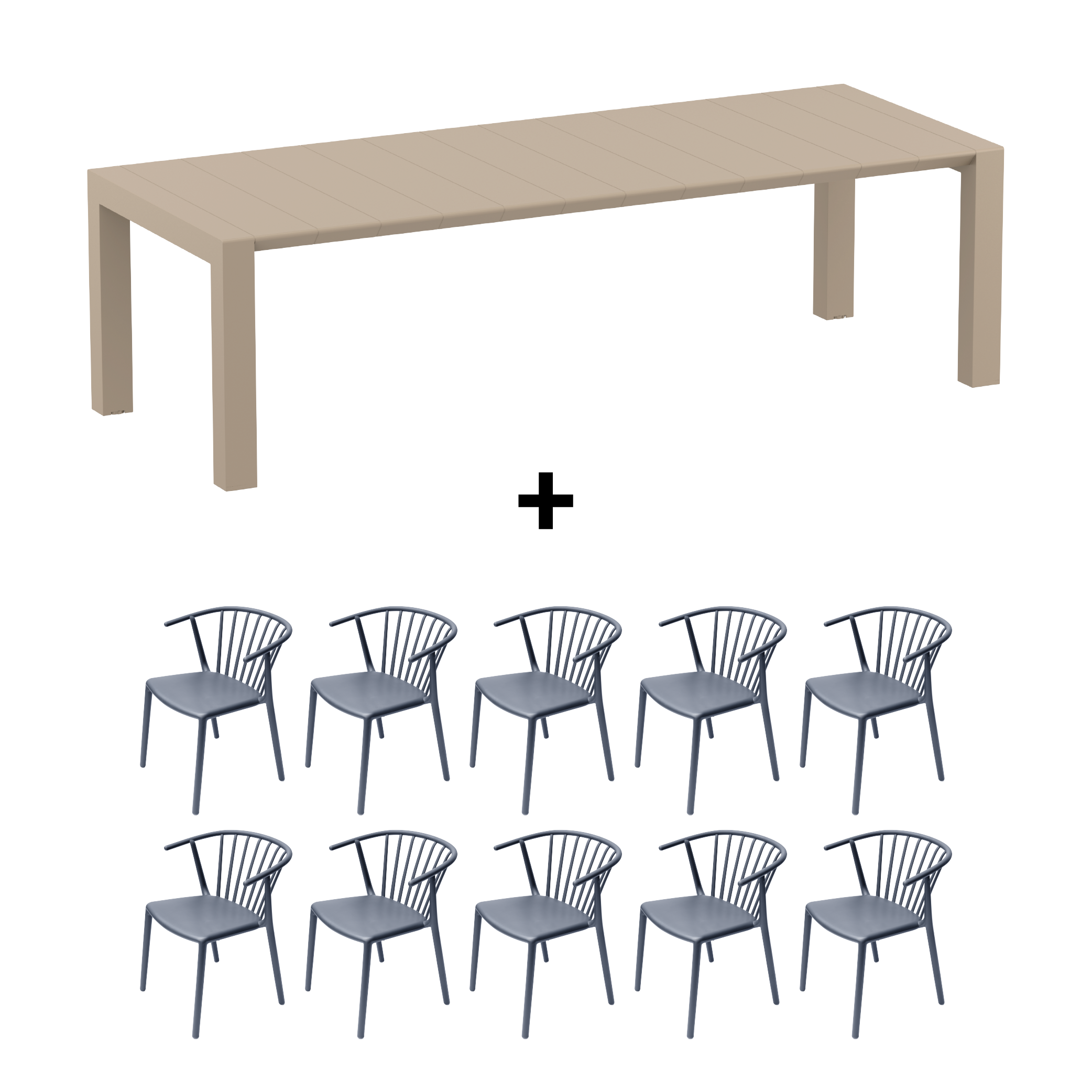 Mesa de Terraza Vegas XL + 10 Sillas Woody