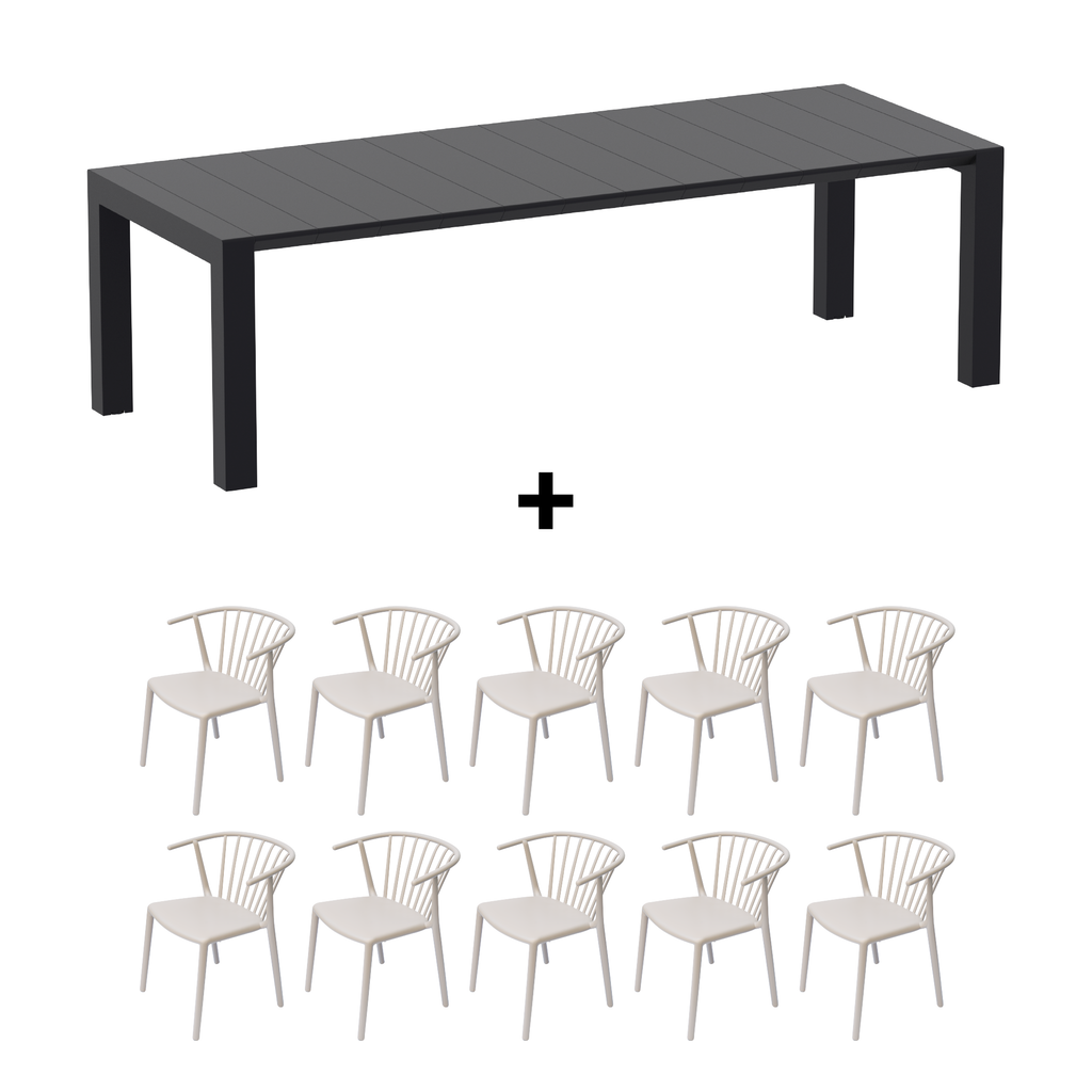 Mesa de Terraza Vegas XL + 10 Sillas Woody