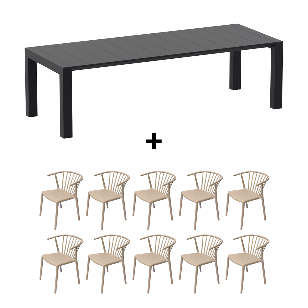 Mesa de Terraza Vegas XL + 10 Sillas Woody
