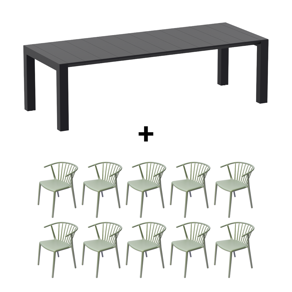 Mesa de Terraza Vegas XL + 10 Sillas Woody