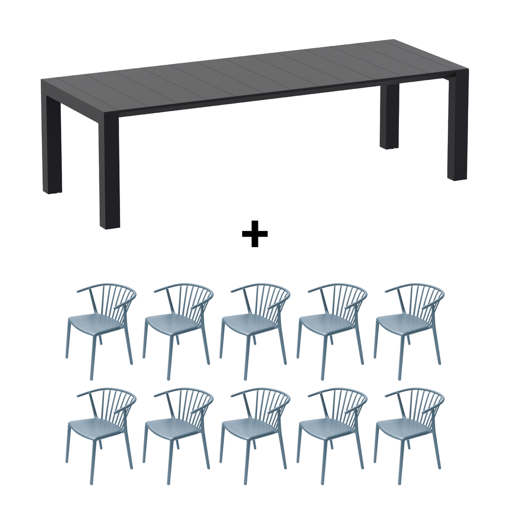 Mesa de Terraza Vegas XL + 10 Sillas Woody