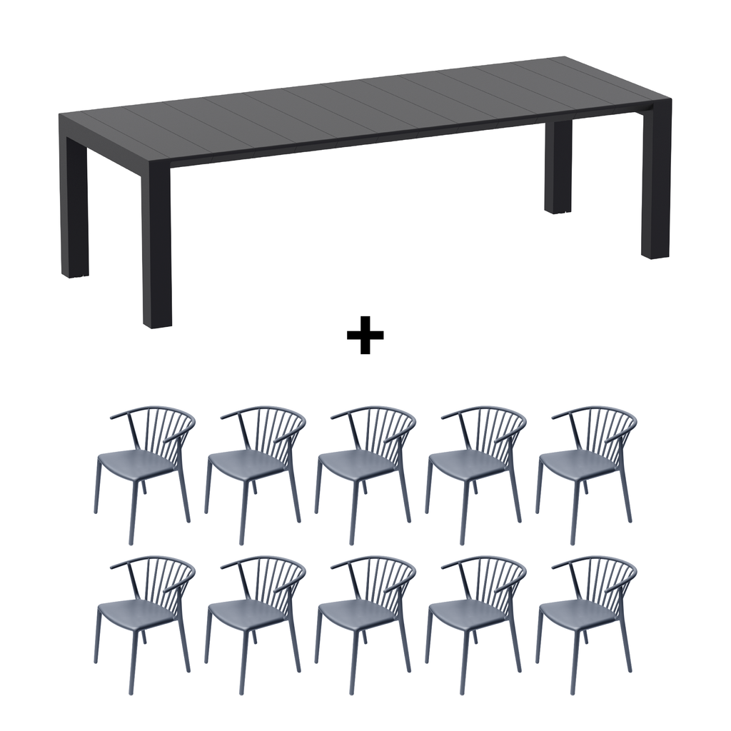 Mesa de Terraza Vegas XL + 10 Sillas Woody