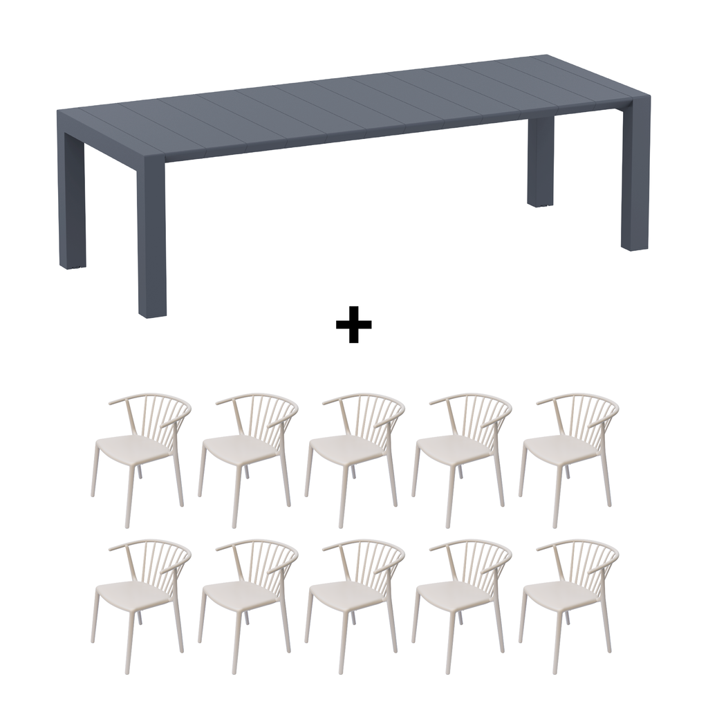 Mesa de Terraza Vegas XL + 10 Sillas Woody