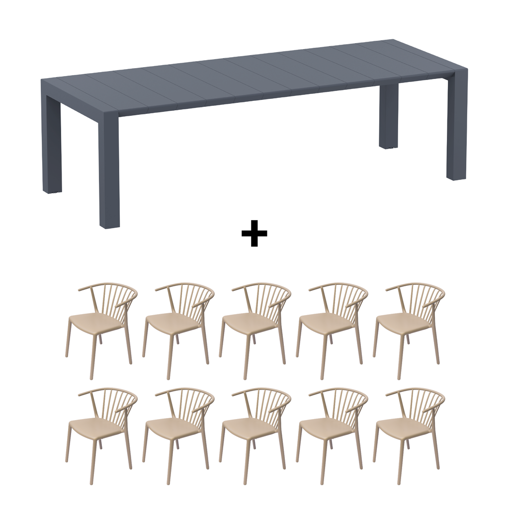 Mesa de Terraza Vegas XL + 10 Sillas Woody