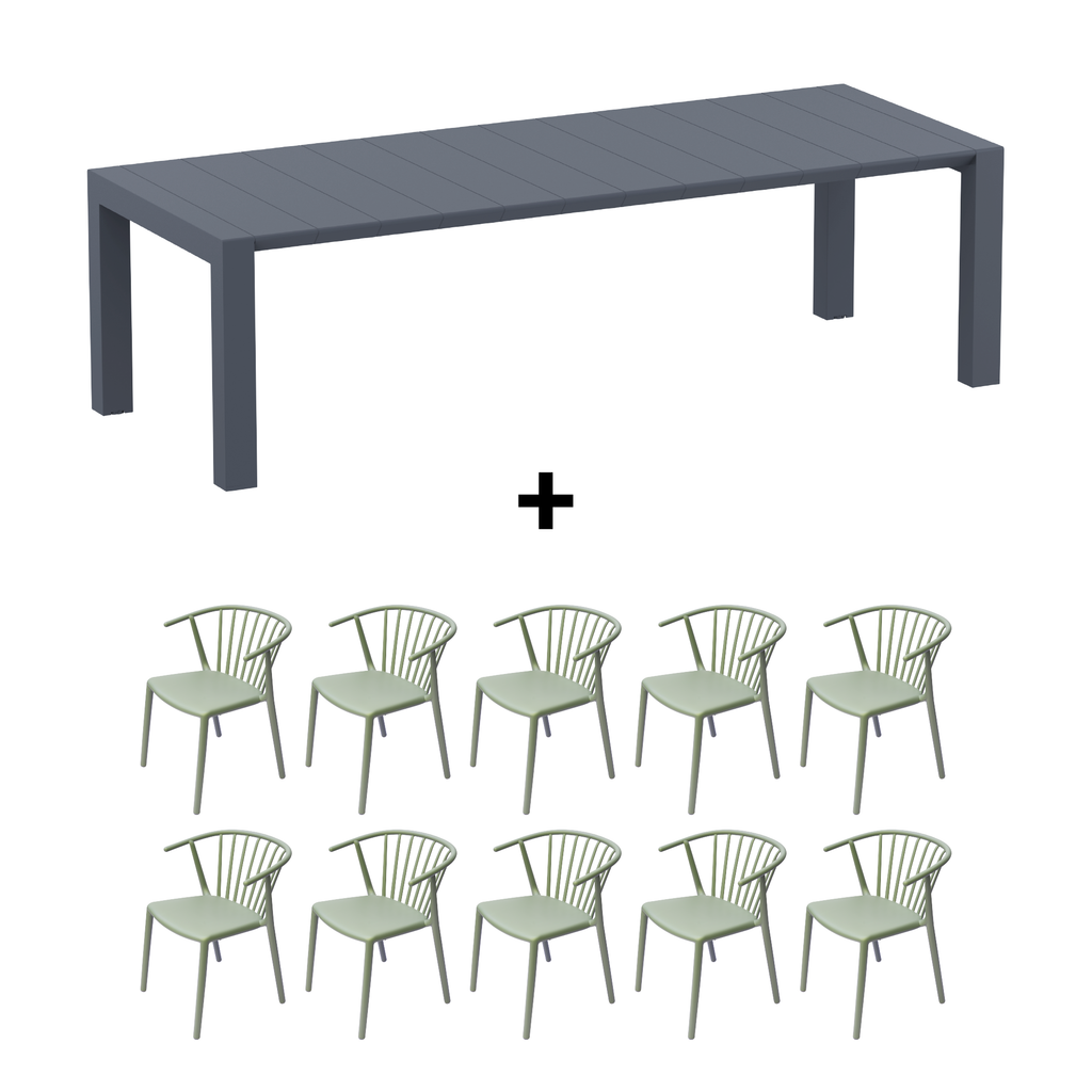 Mesa de Terraza Vegas XL + 10 Sillas Woody