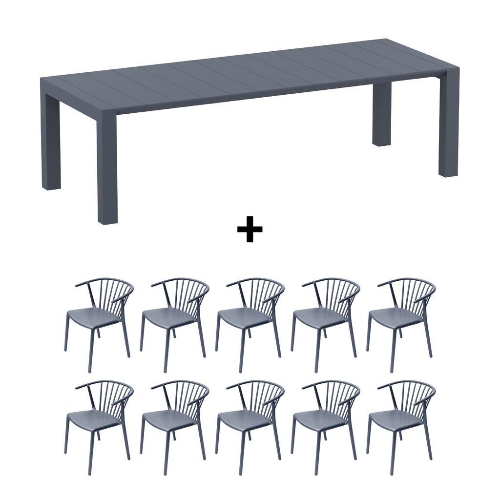 Mesa de Terraza Vegas XL + 10 Sillas Woody