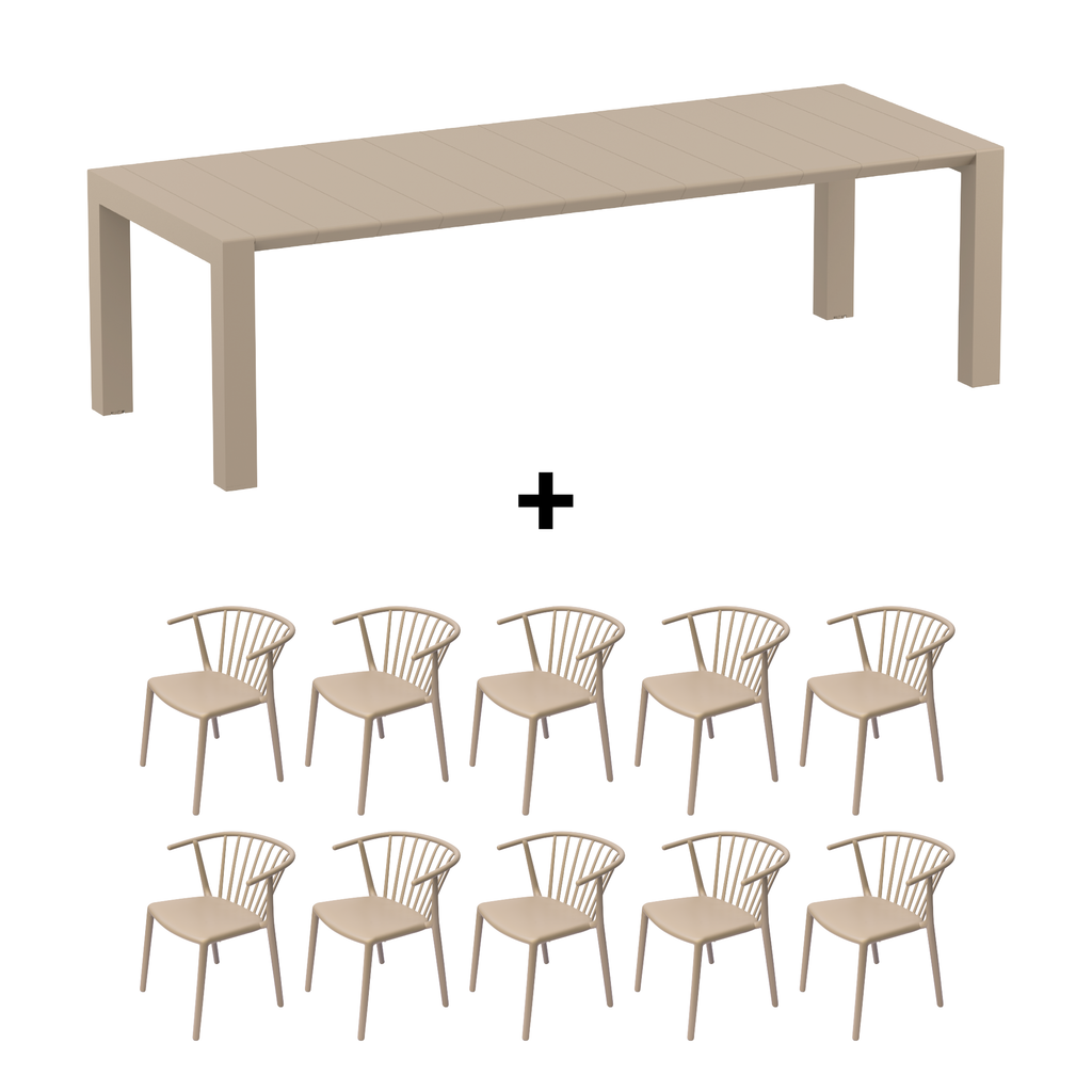 Mesa de Terraza Vegas XL + 10 Sillas Woody
