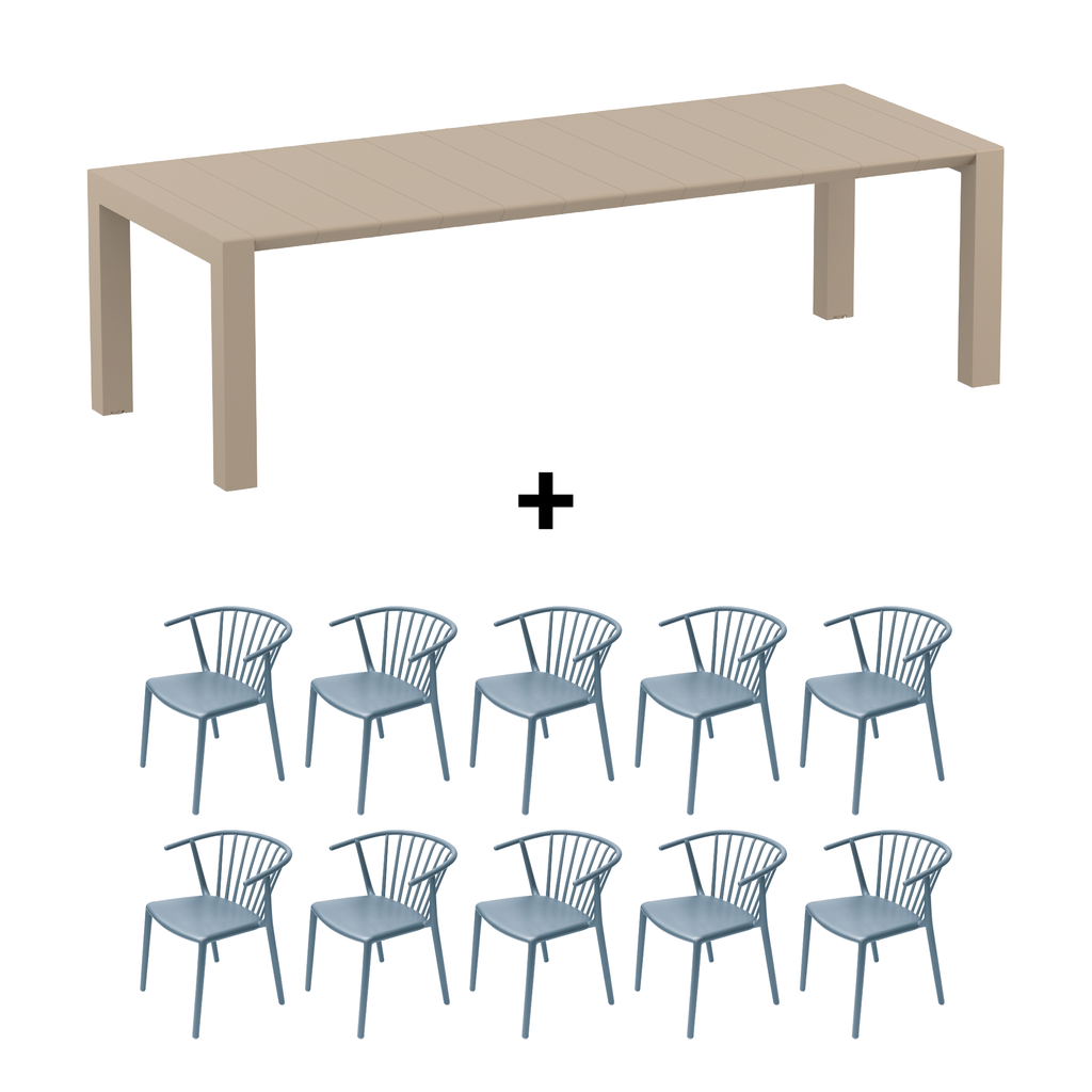 Mesa de Terraza Vegas XL + 10 Sillas Woody